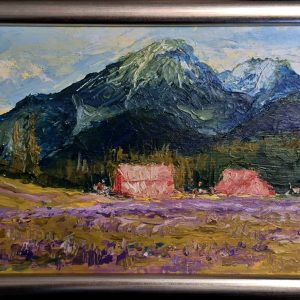 Grzegorz Kapcia - Krokusy w Dolinie Chochołowskiej, 42,5 x 18,5cm w ramce, tektura olej