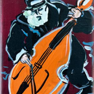 Edward Dwurnik - Kontrabasista bordowy, 2017, 18×13 cm, olej na płótnie