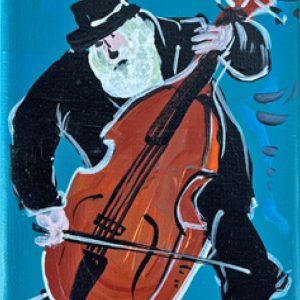 Edward Dwurnik - Kontrabasista niebieski, 2017, 18 ×13 cm, olej na płótnie